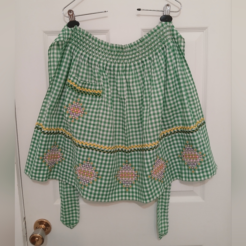 Vintage Handmade Embroidered Gingham Apron